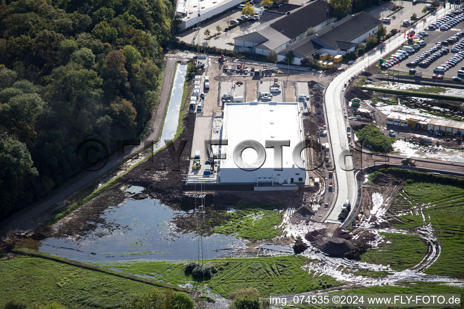 EDEKA new building in Kandel in the state Rhineland-Palatinate, Germany from the plane