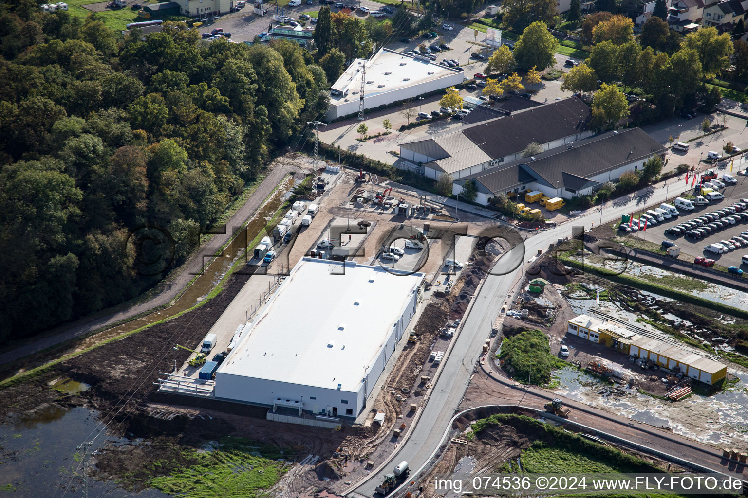 Bird's eye view of EDEKA new building in Kandel in the state Rhineland-Palatinate, Germany