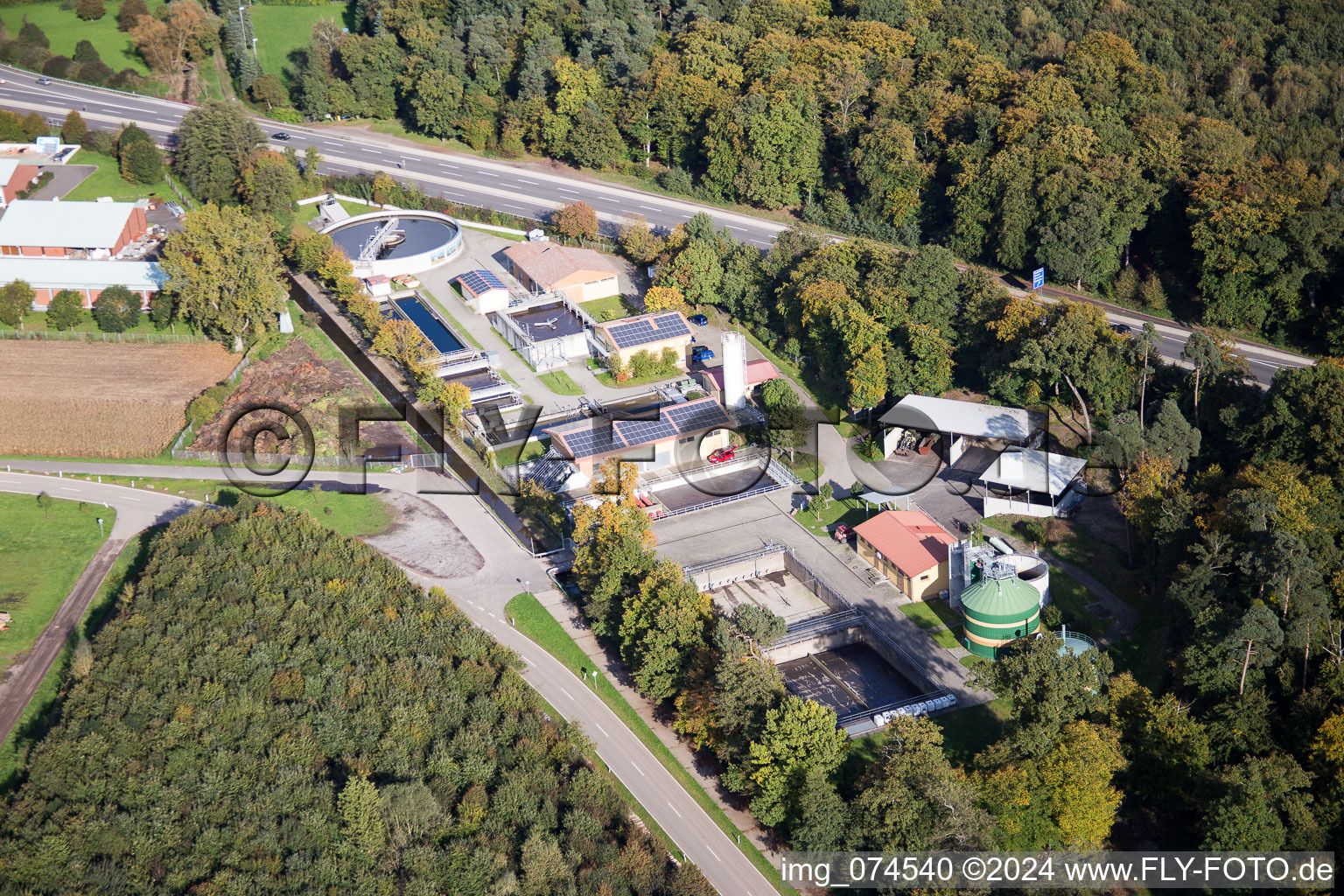 Aerial view of Sewage treatment plant in Kandel in the state Rhineland-Palatinate, Germany