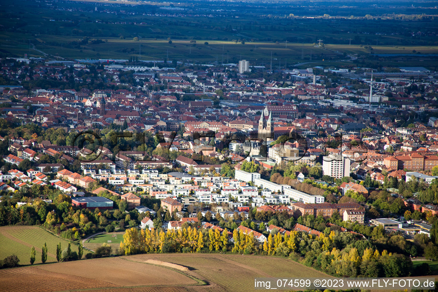Aerial photograpy of Landau from the south in Landau in der Pfalz in the state Rhineland-Palatinate, Germany
