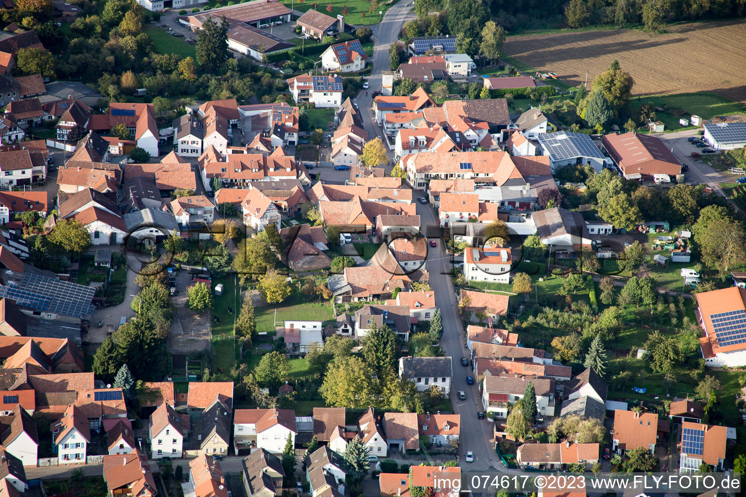 District Mörzheim in Landau in der Pfalz in the state Rhineland-Palatinate, Germany viewn from the air