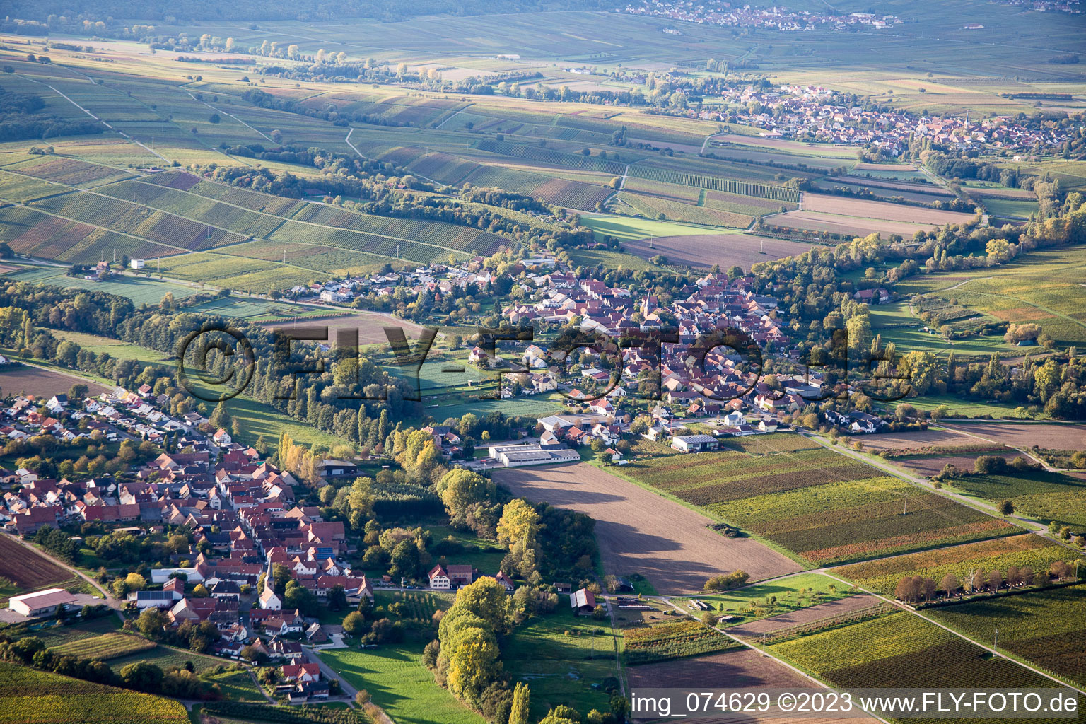Aerial photograpy of District Billigheim in Billigheim-Ingenheim in the state Rhineland-Palatinate, Germany