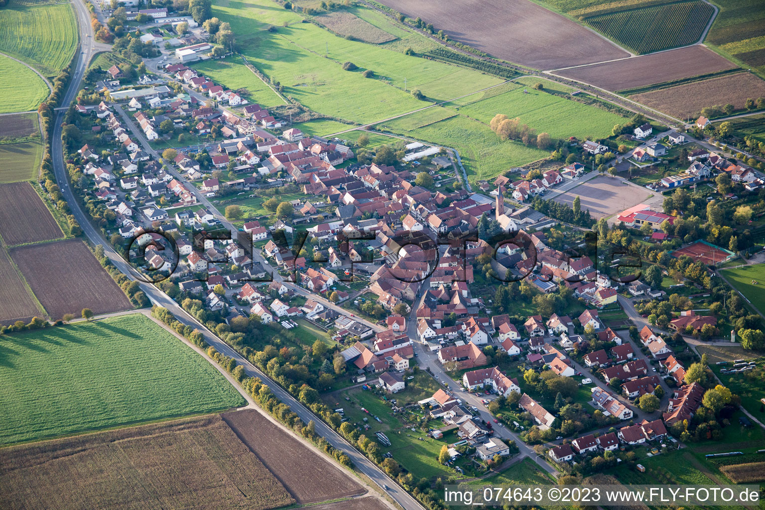 Oblique view of District Kapellen in Kapellen-Drusweiler in the state Rhineland-Palatinate, Germany