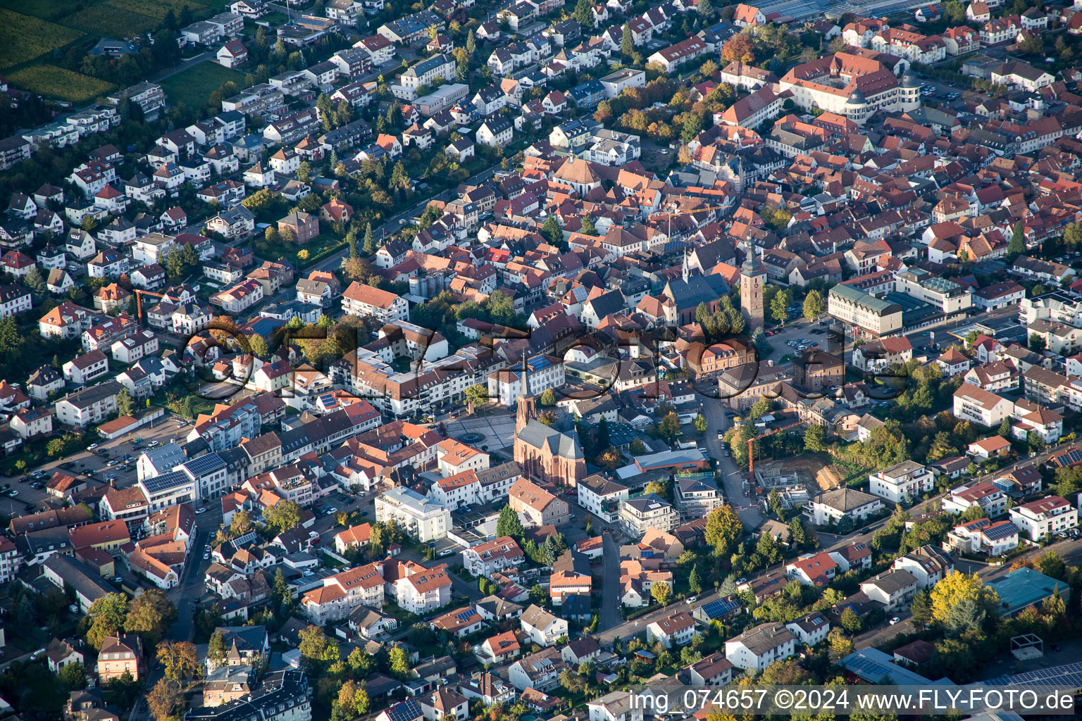 Bad Bergzabern in the state Rhineland-Palatinate, Germany from the plane