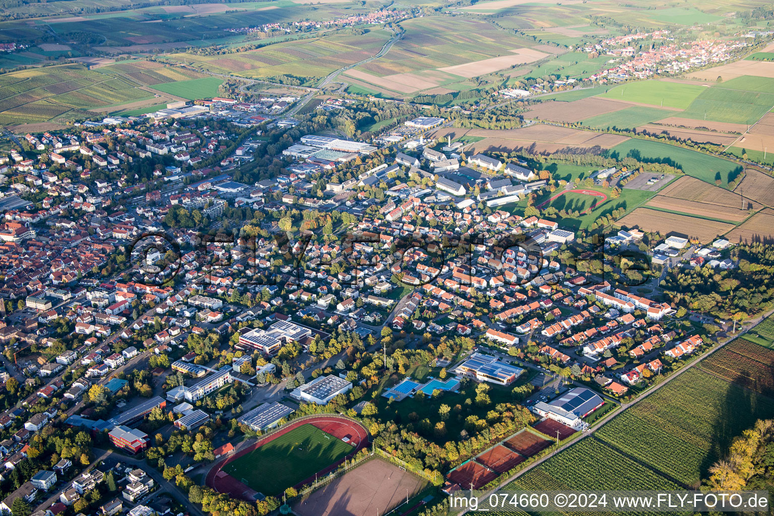 Drone recording of Bad Bergzabern in the state Rhineland-Palatinate, Germany