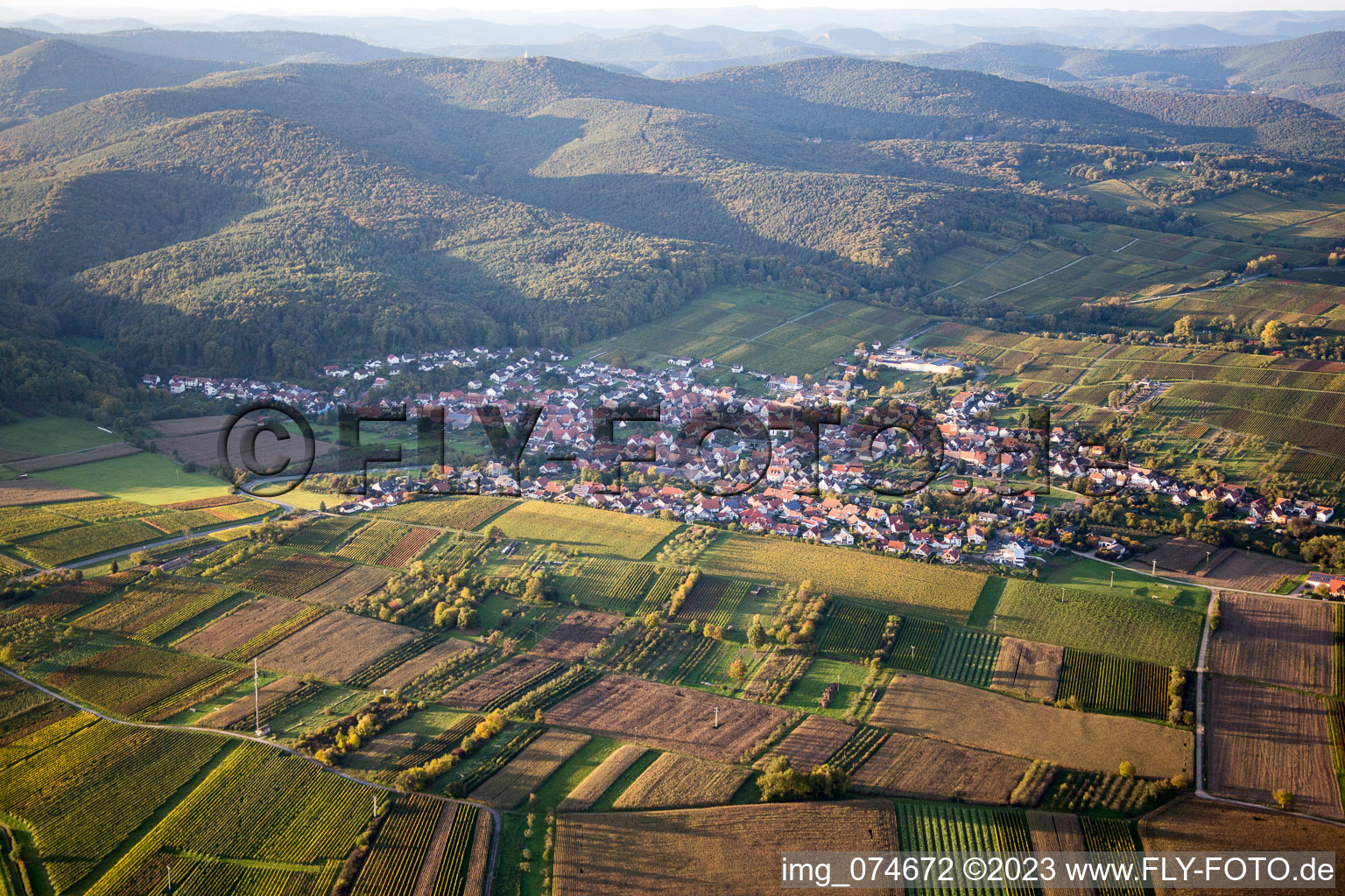 Aerial view of Oberotterbach in the state Rhineland-Palatinate, Germany