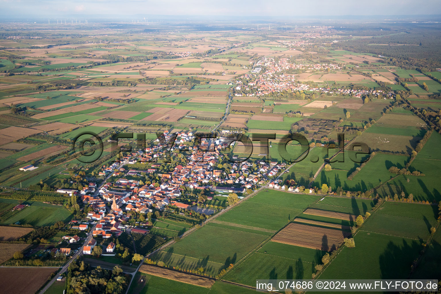 Aerial photograpy of Schweighofen in the state Rhineland-Palatinate, Germany