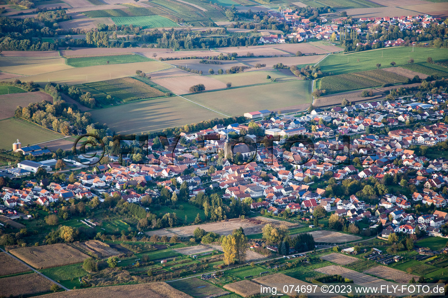 Kapsweyer in the state Rhineland-Palatinate, Germany from the plane