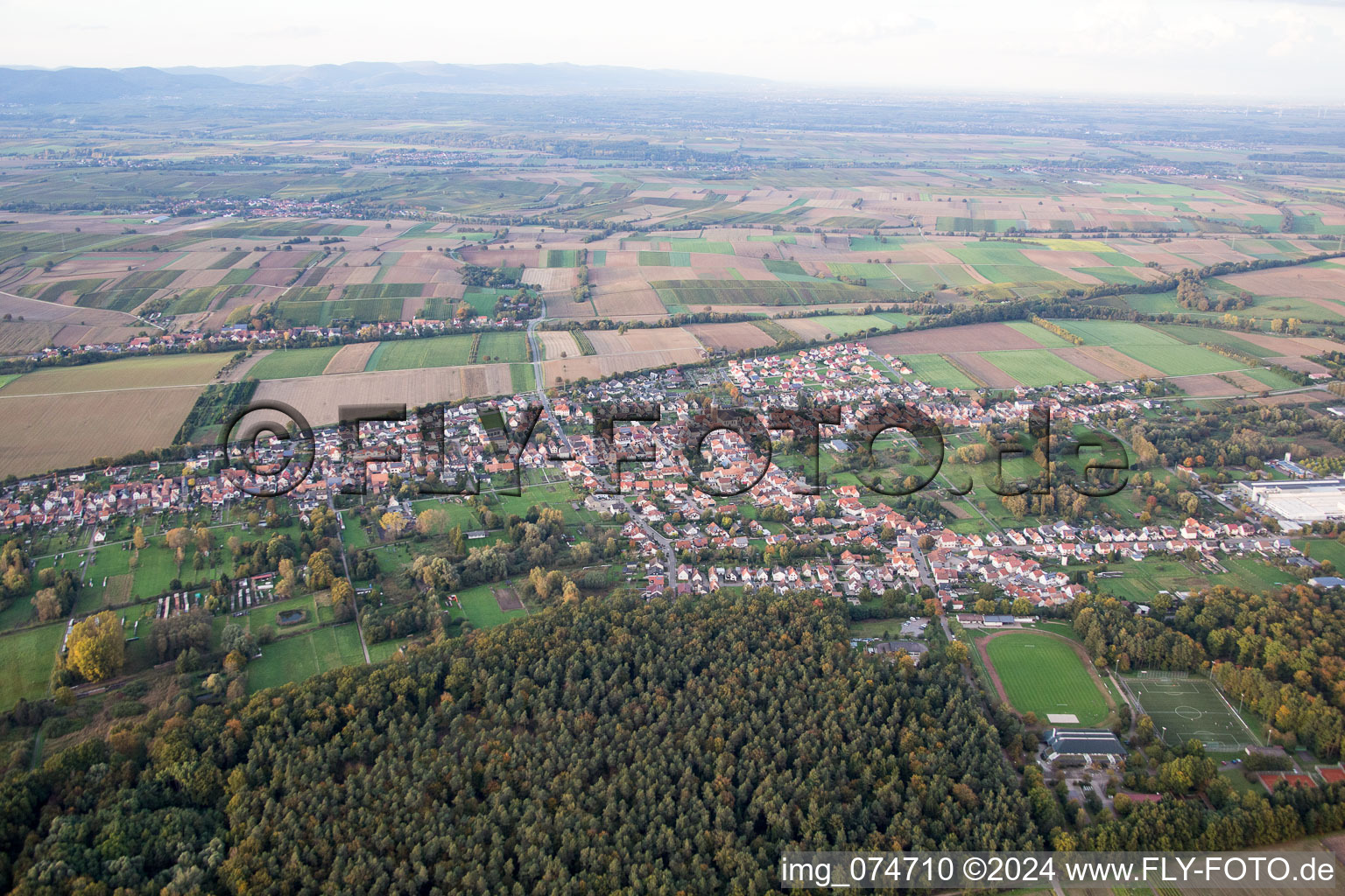 Oblique view of District Schaidt in Wörth am Rhein in the state Rhineland-Palatinate, Germany