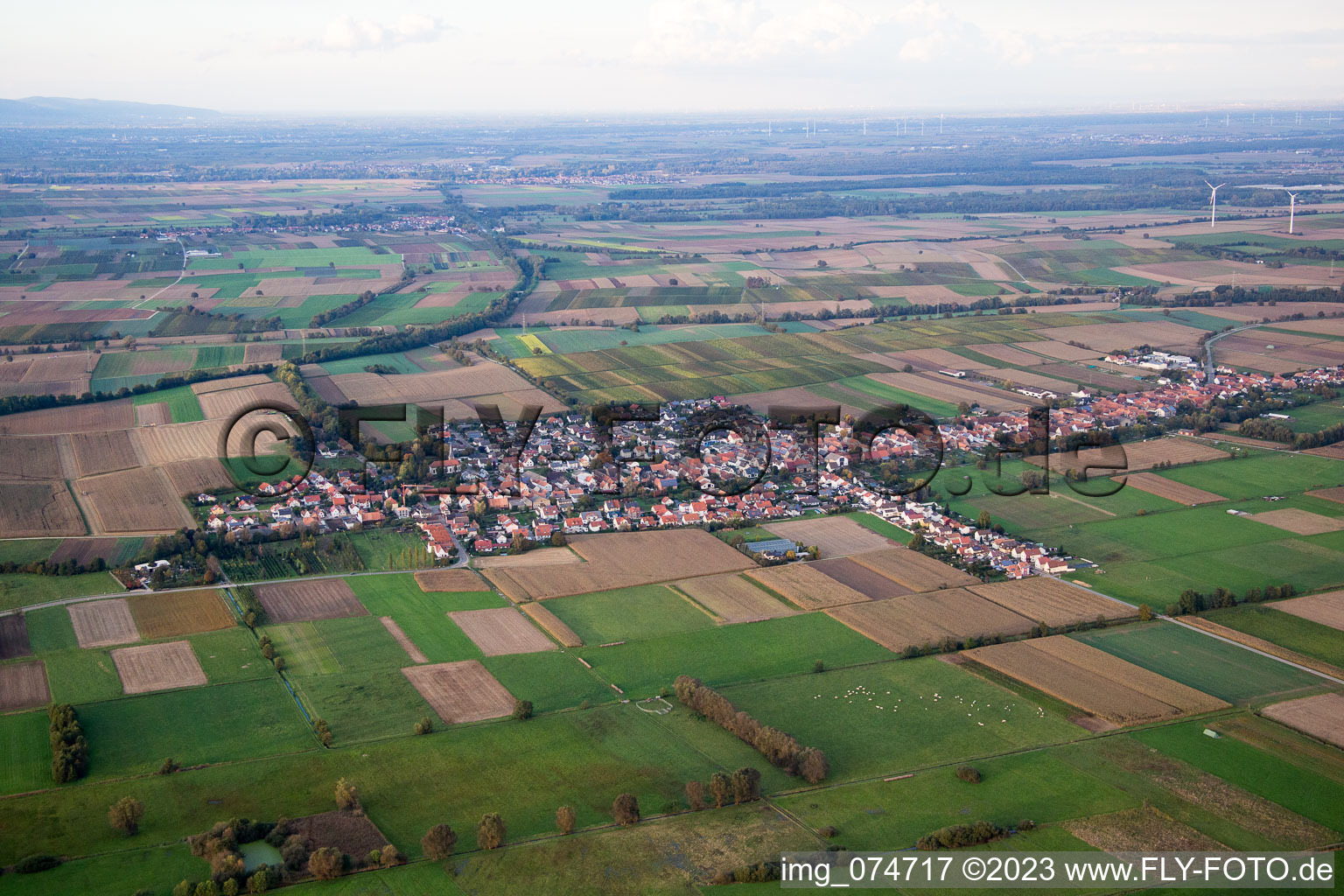 Aerial view of From the southwest in Freckenfeld in the state Rhineland-Palatinate, Germany