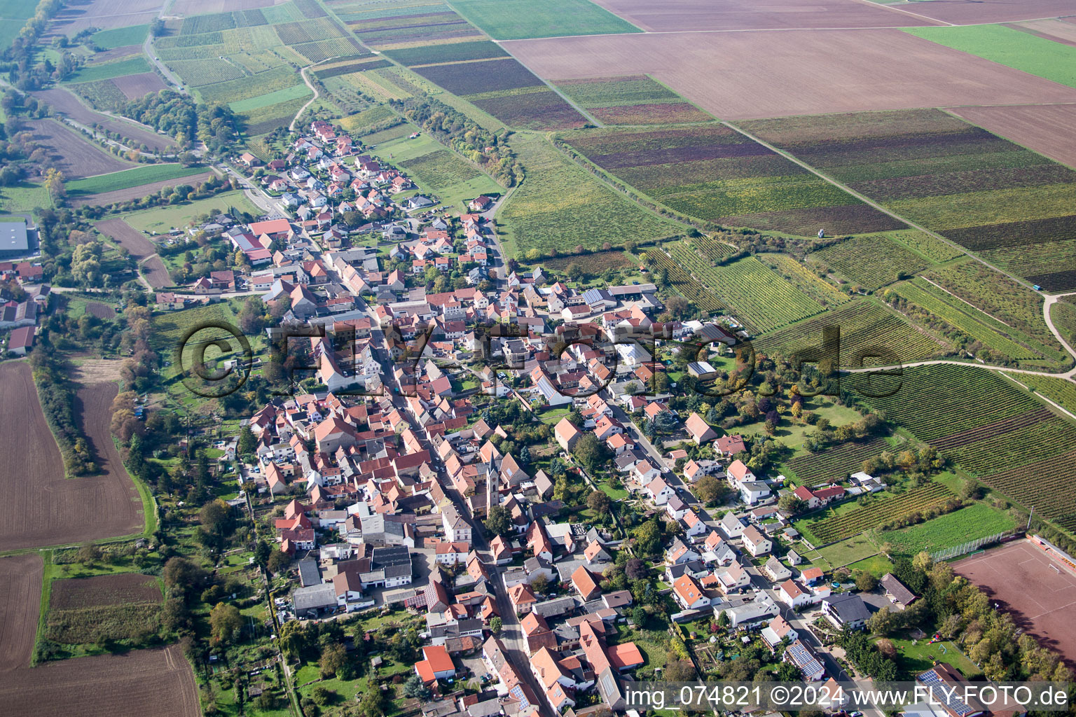 Aerial view of Kindenheim in the state Rhineland-Palatinate, Germany