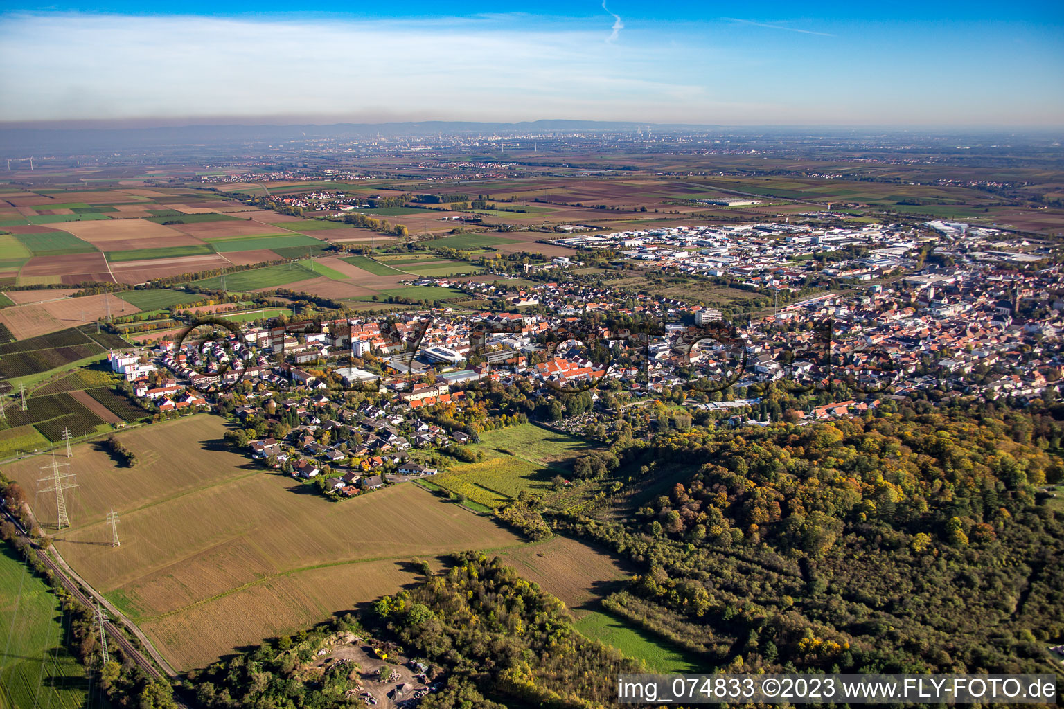 From northwest in Grünstadt in the state Rhineland-Palatinate, Germany