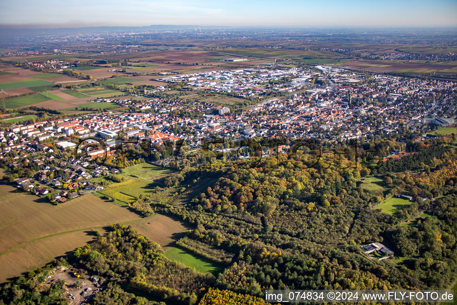 Aerial view of From the northwest in Grünstadt in the state Rhineland-Palatinate, Germany