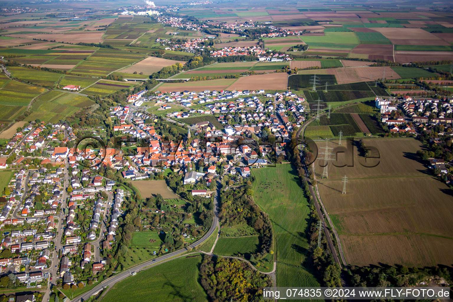 Town View of the streets and houses of the residential areas in the district Asselheim in Gruenstadt in the state Rhineland-Palatinate