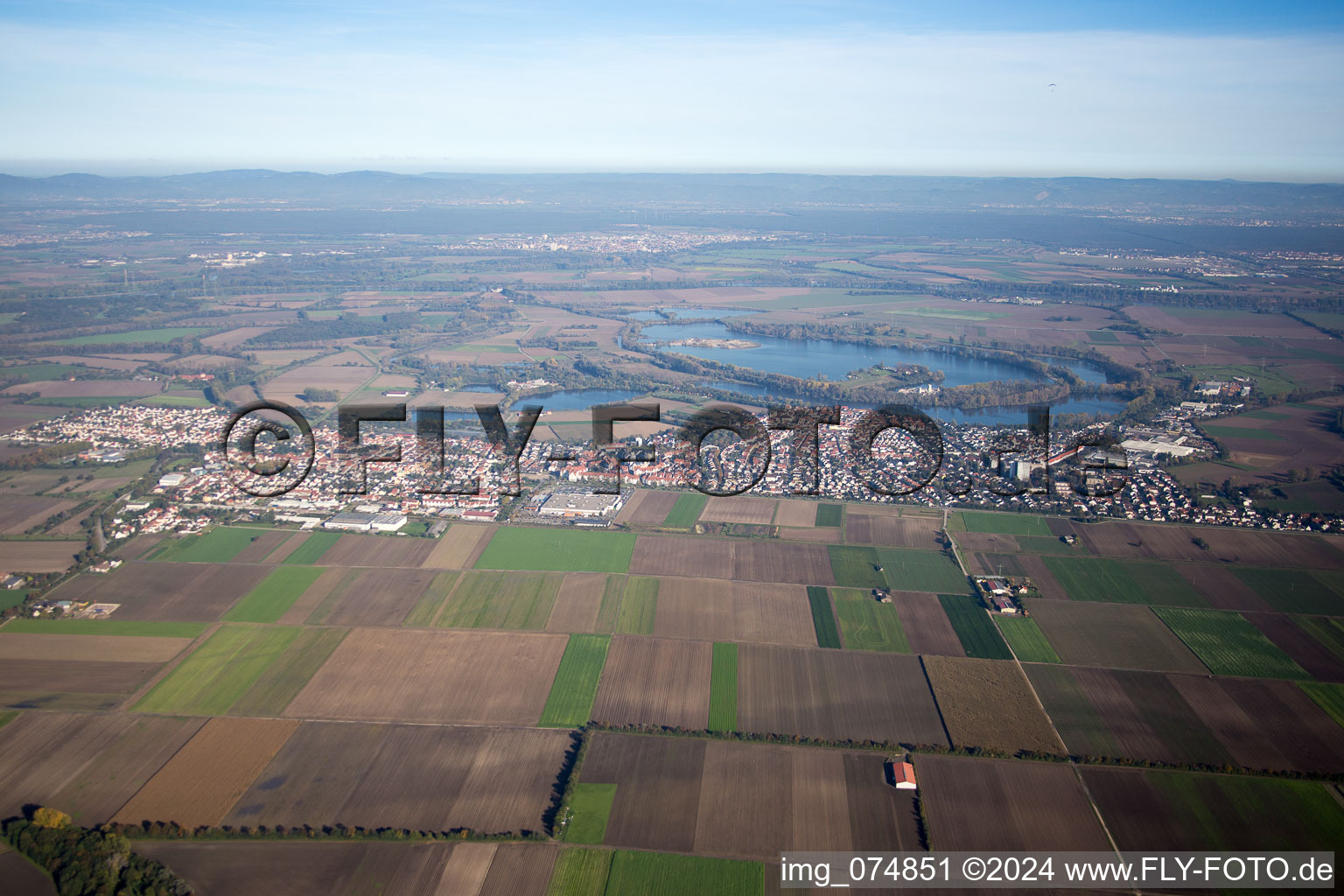 Aerial view of District Roxheim in Bobenheim-Roxheim in the state Rhineland-Palatinate, Germany