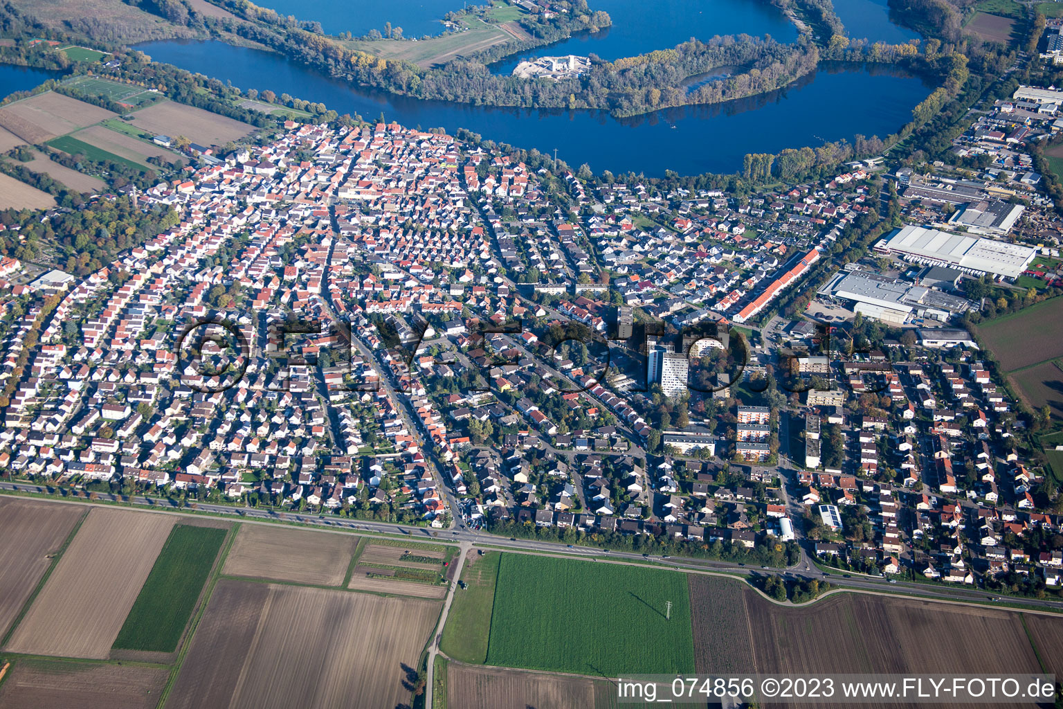 Aerial photograpy of District Roxheim in Bobenheim-Roxheim in the state Rhineland-Palatinate, Germany
