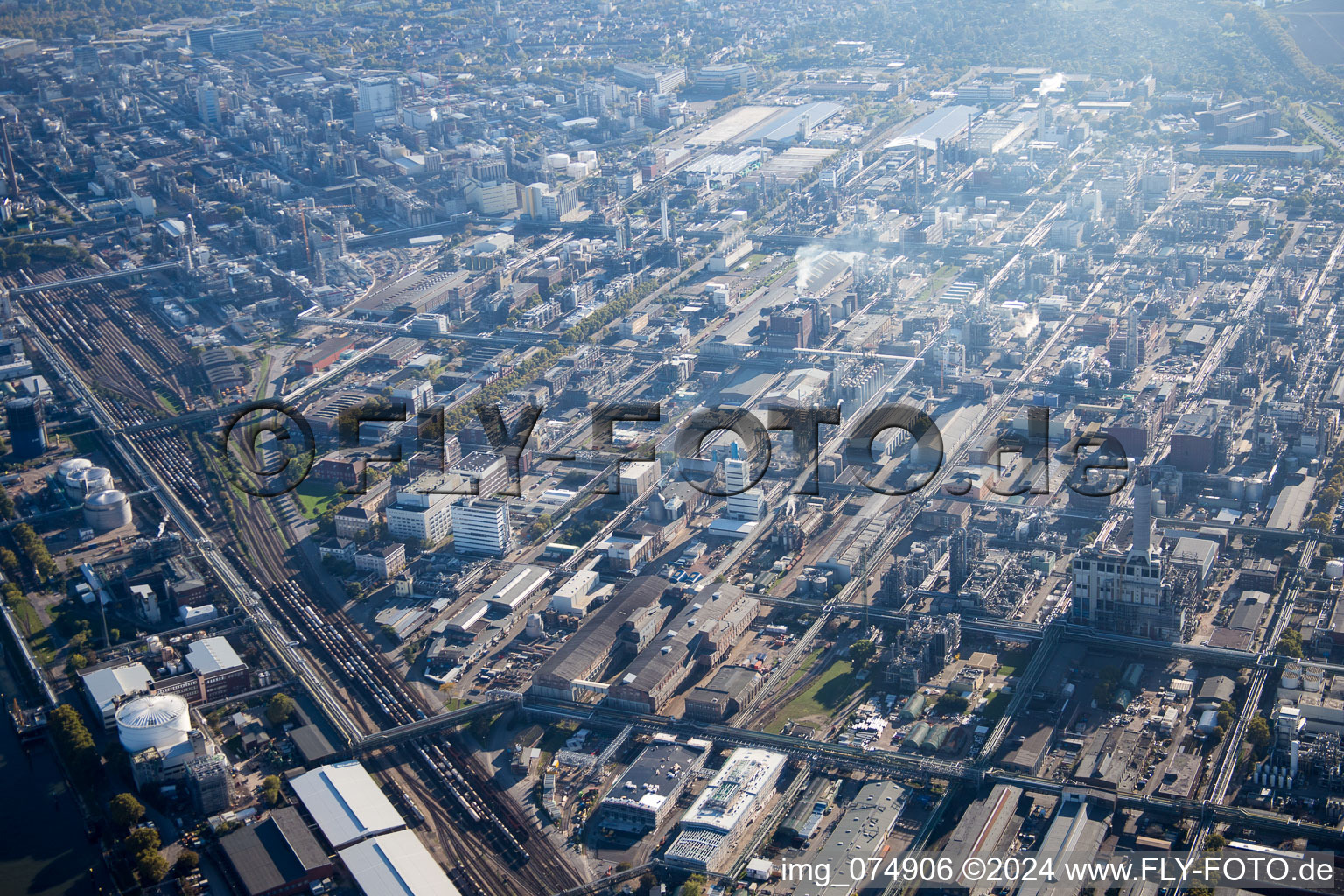 Aerial view of District BASF in Ludwigshafen am Rhein in the state Rhineland-Palatinate, Germany