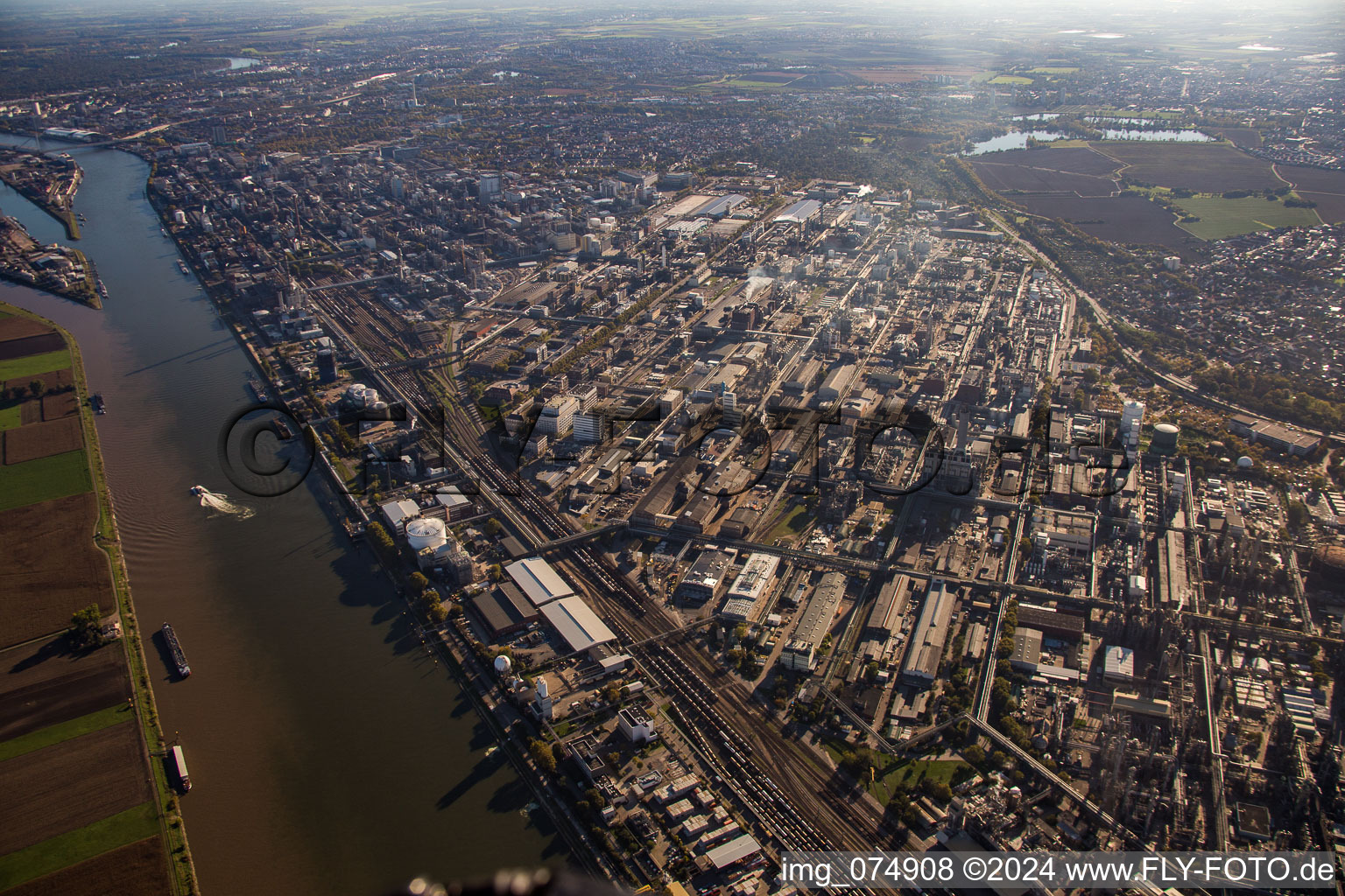 Oblique view of District BASF in Ludwigshafen am Rhein in the state Rhineland-Palatinate, Germany