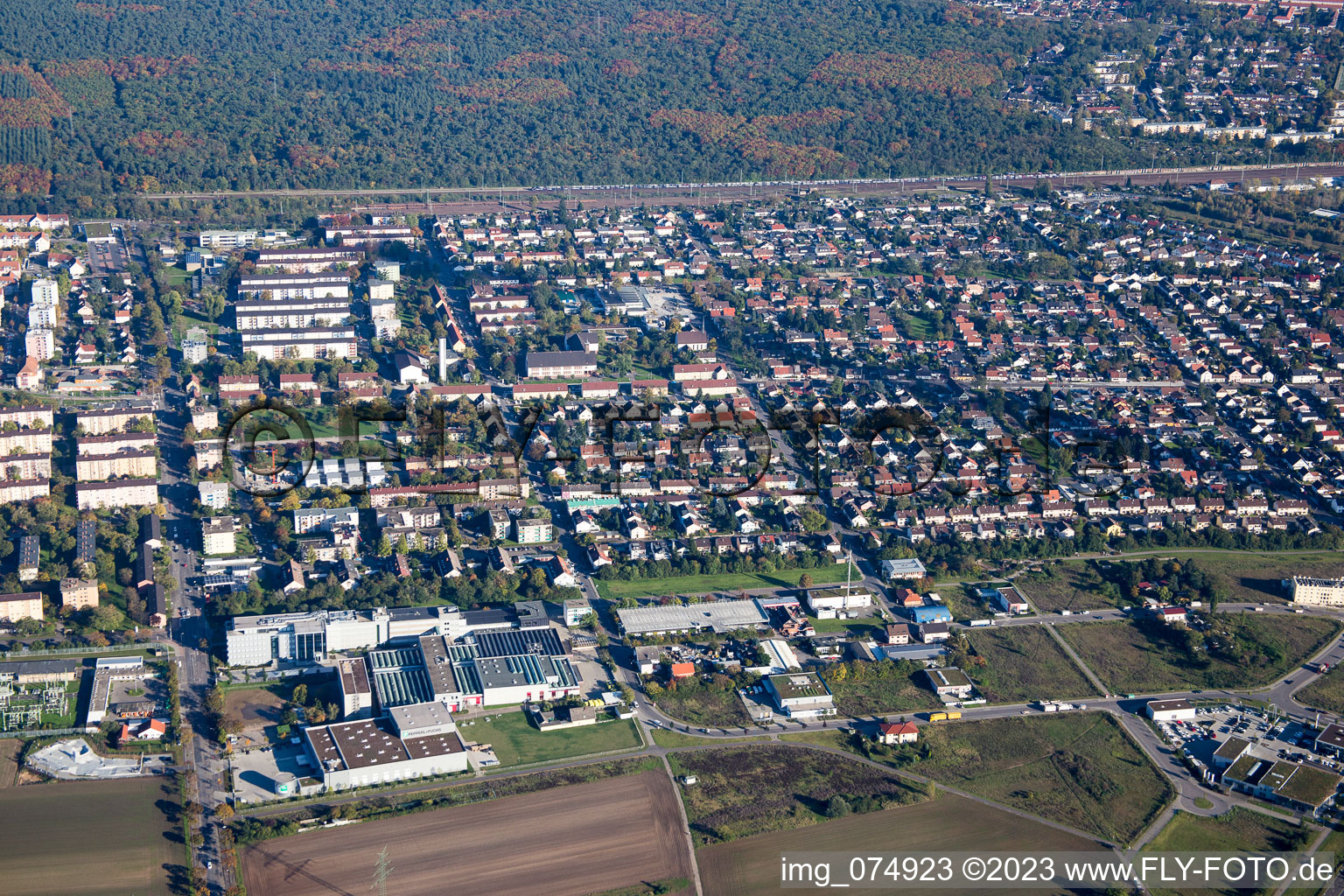 Aerial photograpy of District Schönau in Mannheim in the state Baden-Wuerttemberg, Germany