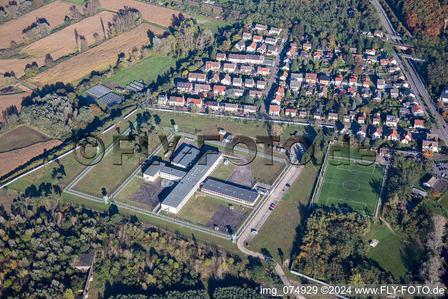 Prison grounds and high security fence Prison Coleman Stockade in Mannheim in the state Baden-Wurttemberg, Germany
