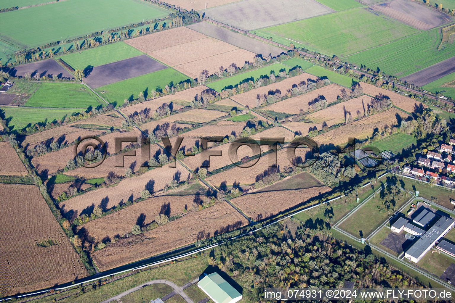 Aerial view of District Sandhofen in Mannheim in the state Baden-Wuerttemberg, Germany