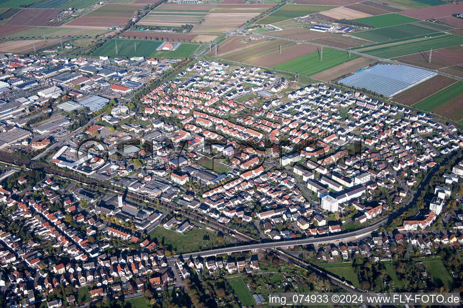 Aerial view of Lampertheim in the state Hesse, Germany