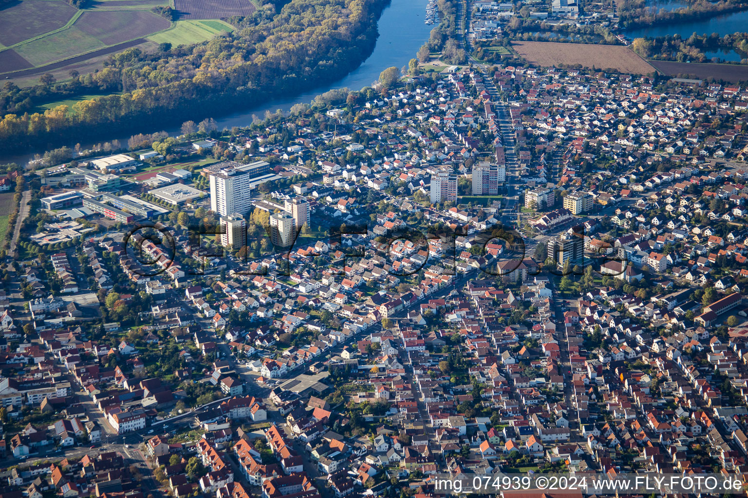 Lampertheim in the state Hesse, Germany from above