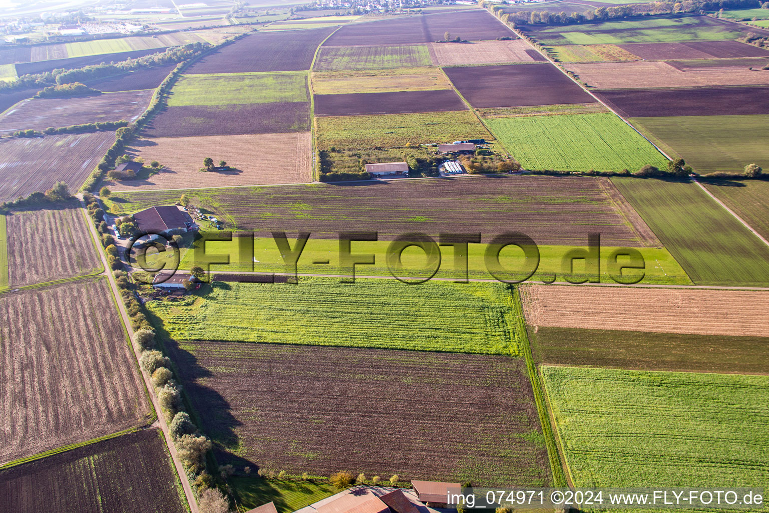 Aerial view of Ultralight flying interest group Bürstadt in Bürstadt in the state Hesse, Germany