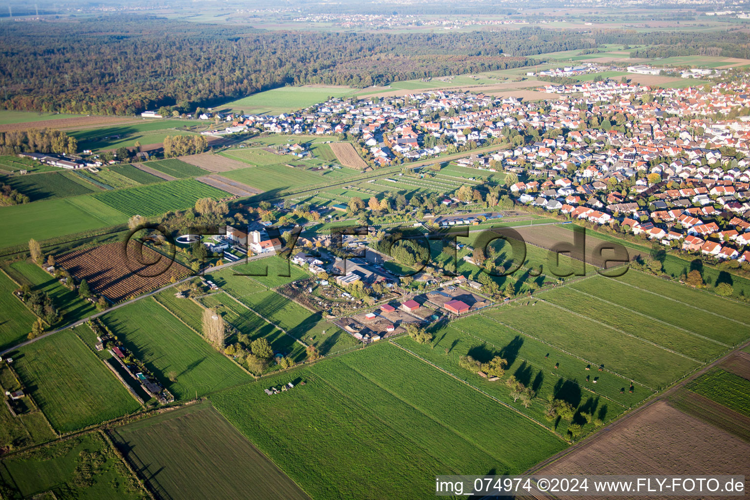 Aerial view of Lorsch-Einhausen in Einhausen in the state Hesse, Germany