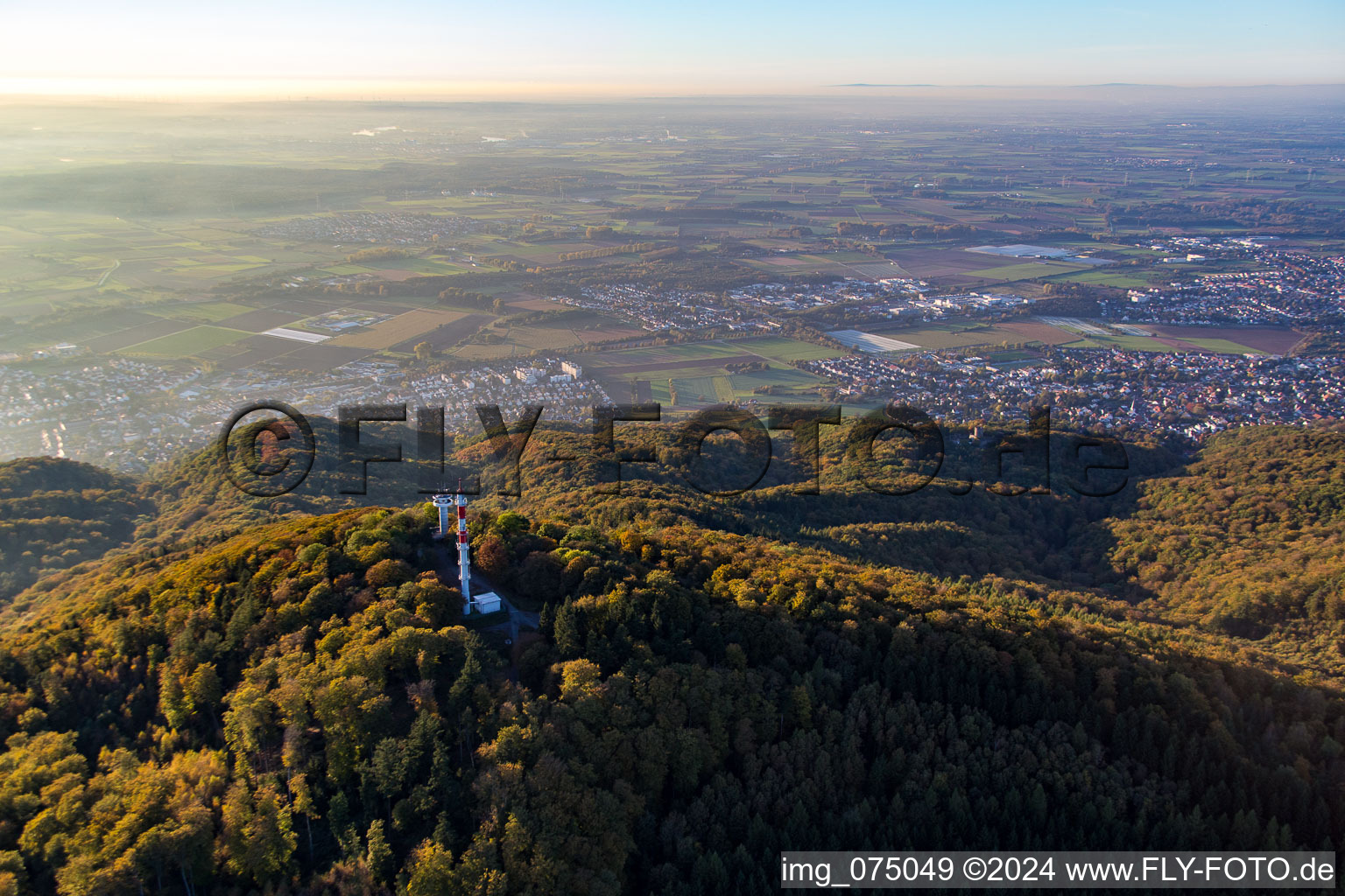 Aerial view of Radio tower in the district Hochstädten in Bensheim in the state Hesse, Germany