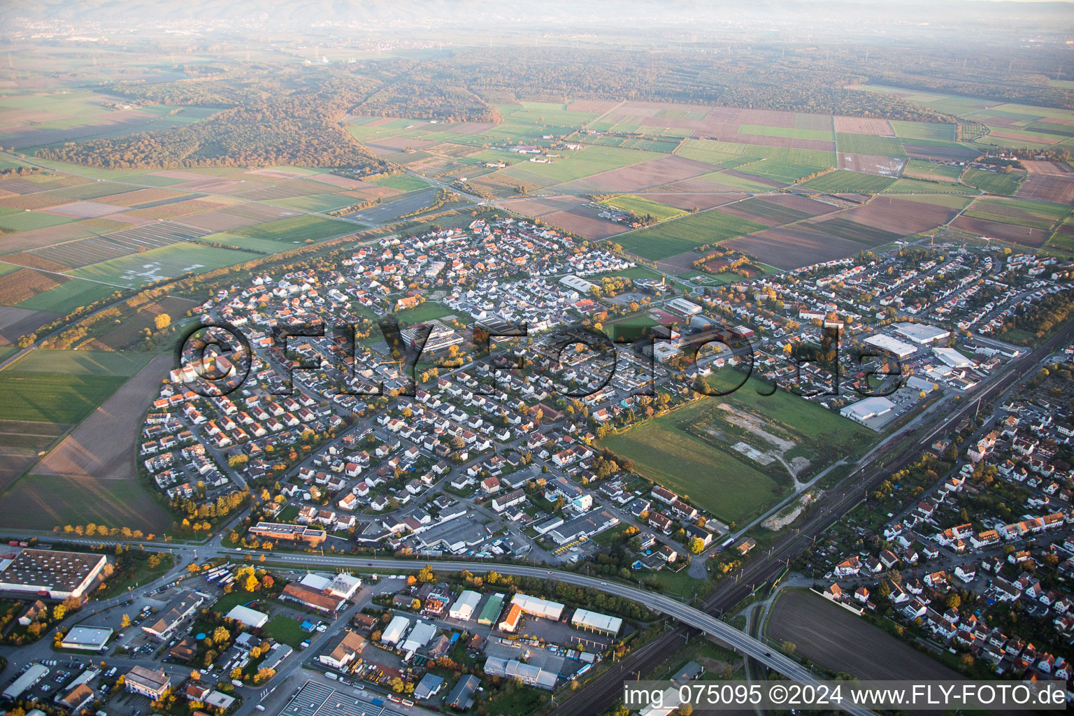 Aerial photograpy of Gernsheim in the state Hesse, Germany