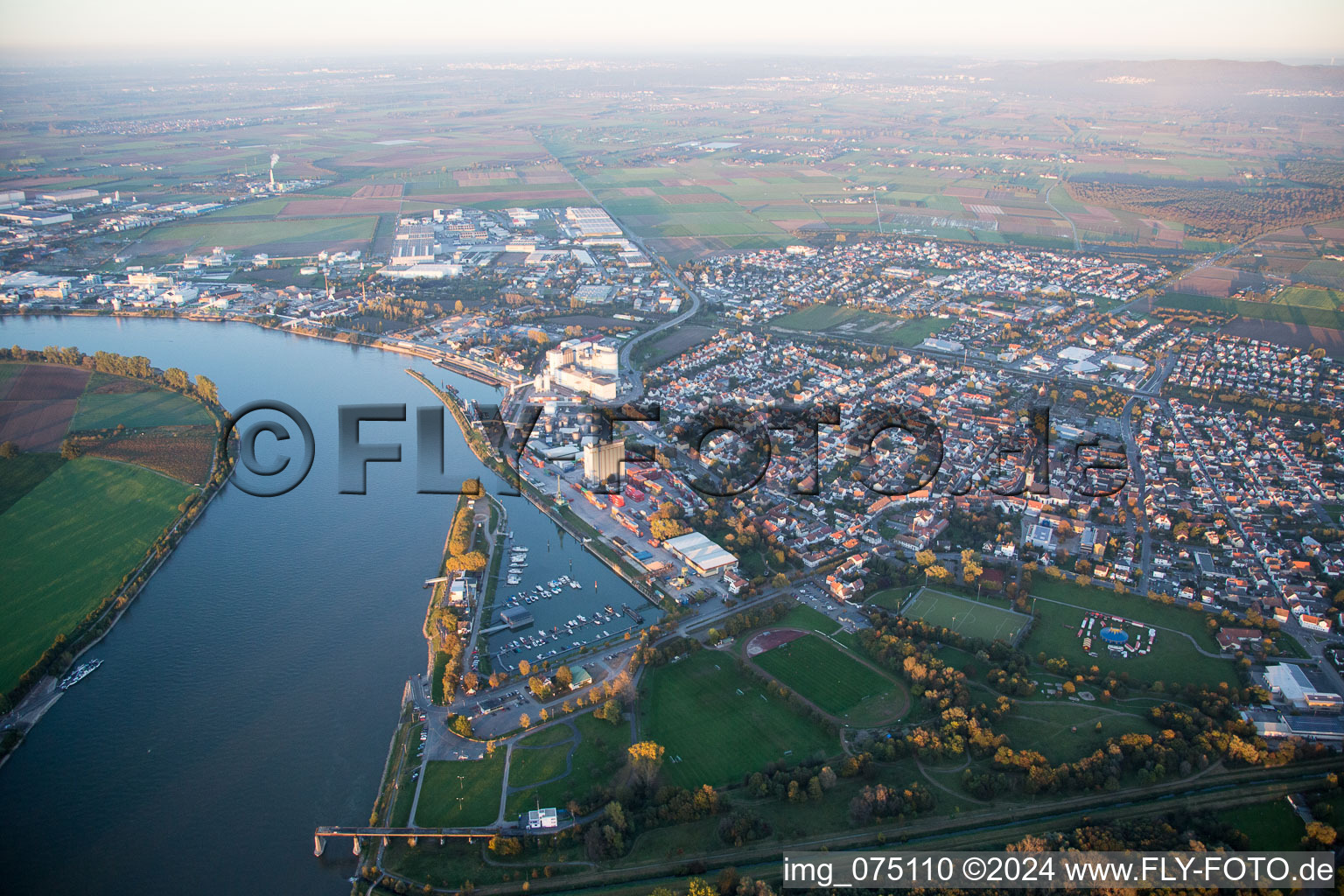 Gernsheim in the state Hesse, Germany from a drone