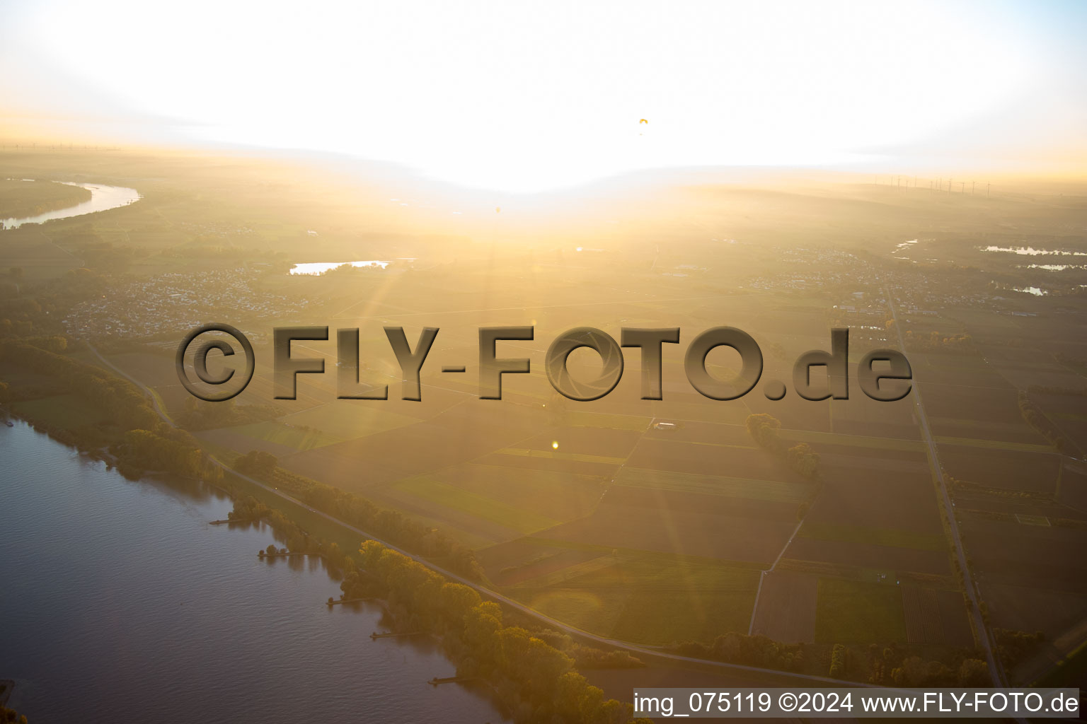 Aerial photograpy of Rhine Loop in Gernsheim in the state Hesse, Germany