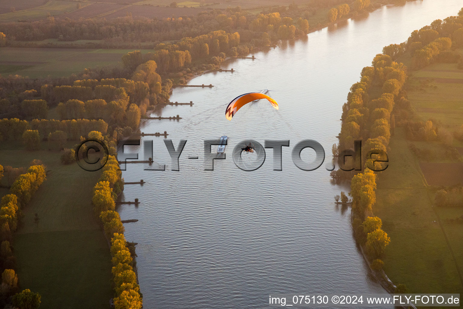 Rhine Loop in Gernsheim in the state Hesse, Germany from above