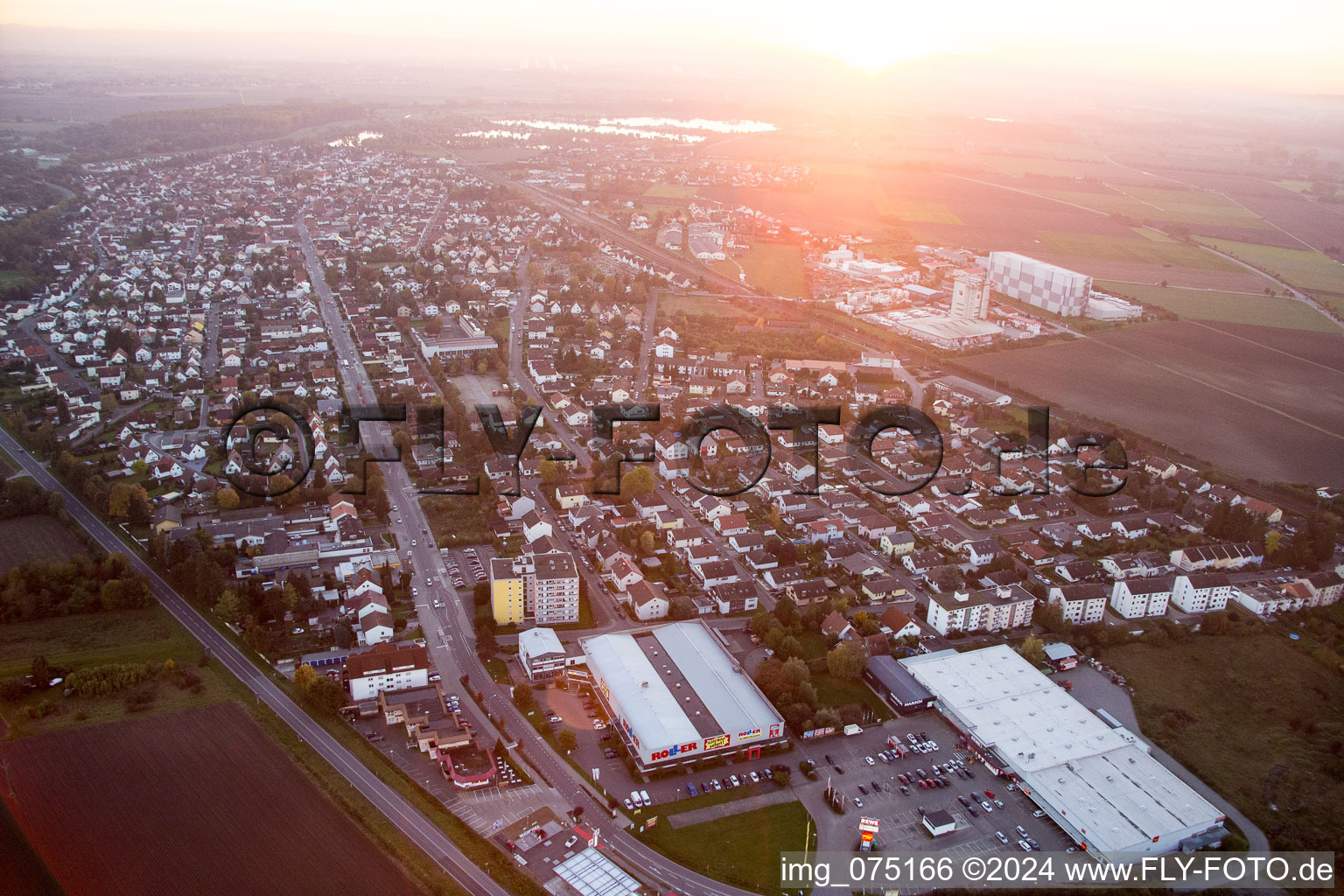 Aerial view of Biblis in the state Hesse, Germany