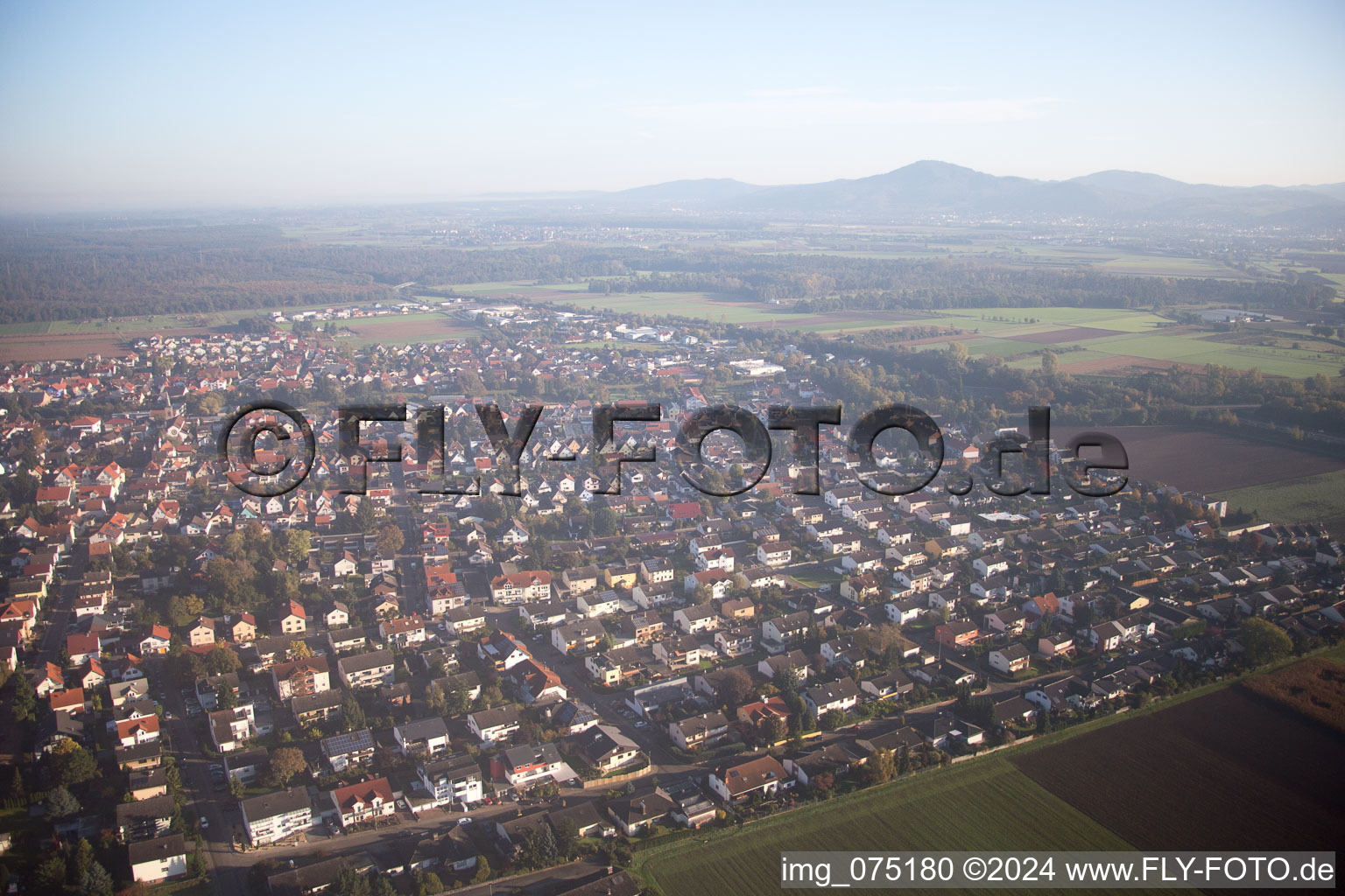 Aerial view of Einhausen in the state Hesse, Germany