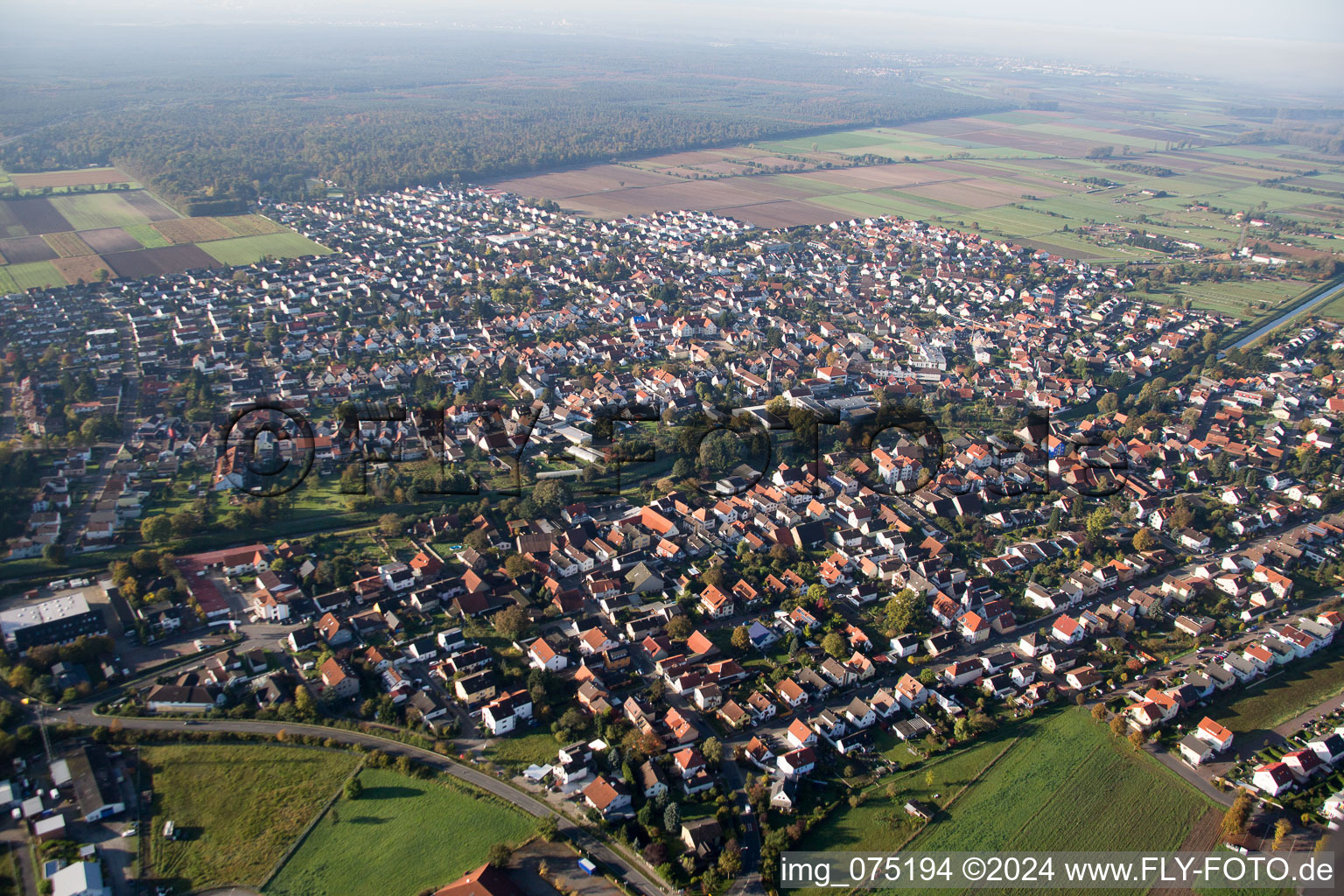 Einhausen in the state Hesse, Germany seen from above