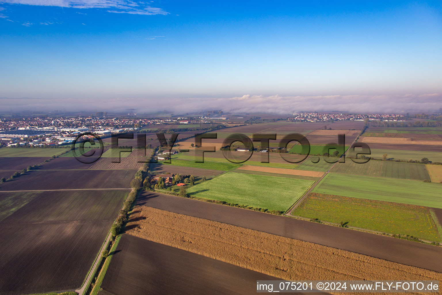 Aerial view of Bürstadt in the state Hesse, Germany