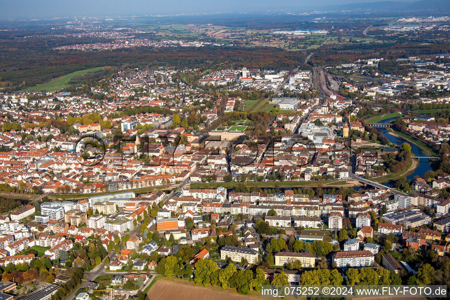 Aerial view of Center in Rastatt in the state Baden-Wuerttemberg, Germany