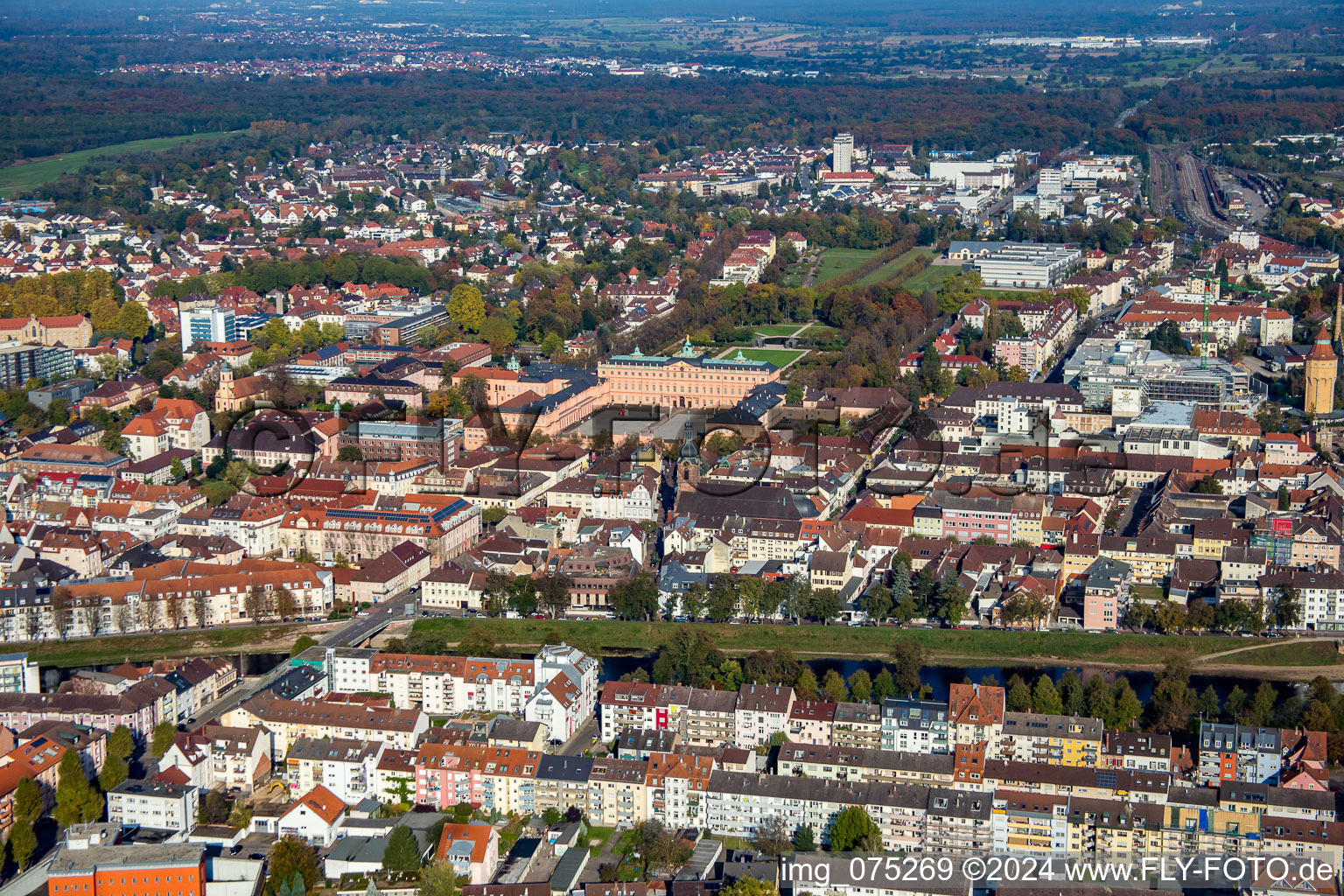 Aerial view of Schlossstr in Rastatt in the state Baden-Wuerttemberg, Germany