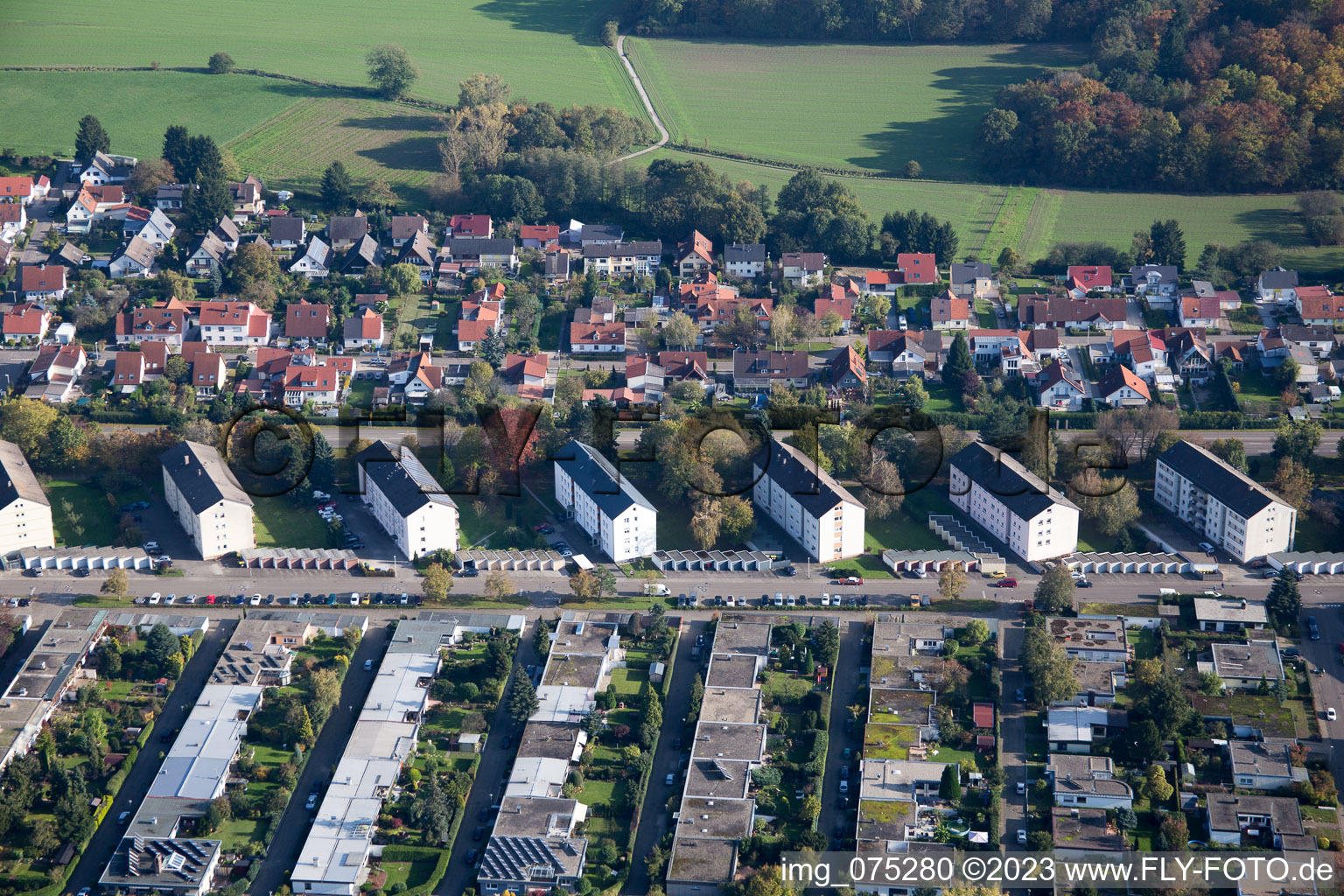 Aerial view of Neckarstr in Rastatt in the state Baden-Wuerttemberg, Germany