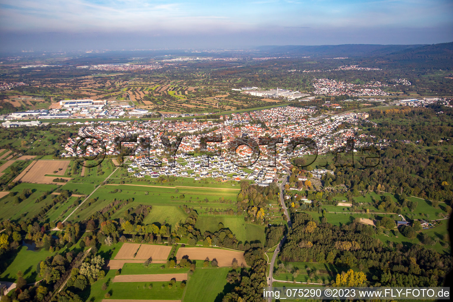 Aerial view of Kuppenheim in the state Baden-Wuerttemberg, Germany