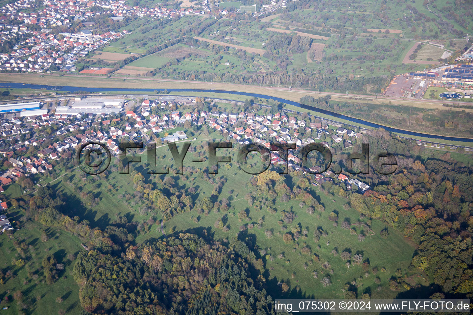 Kuppenheim in the state Baden-Wuerttemberg, Germany from the plane