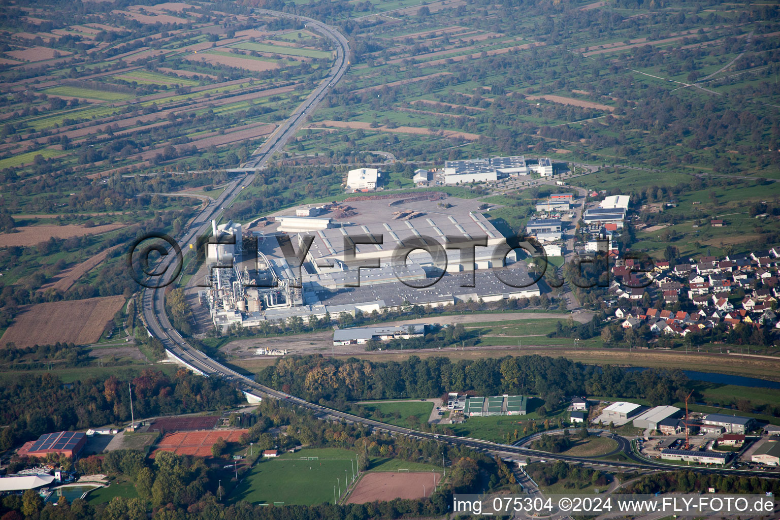 Building and production halls on the premises of Spanplattenfabirk Kronospan GmbH in Bischweier in the state Baden-Wurttemberg, Germany