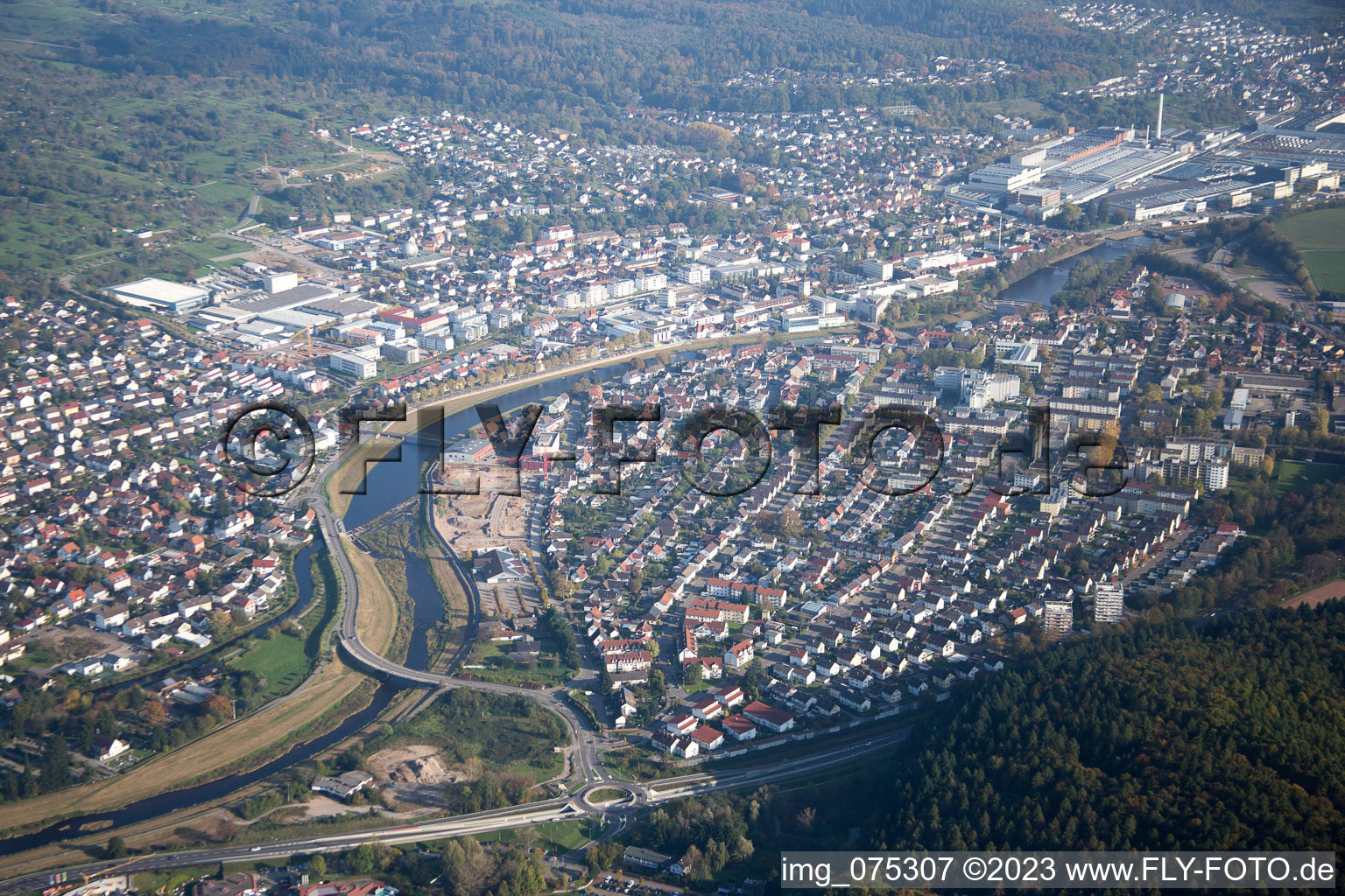 Aerial view of Gaggenau in the state Baden-Wuerttemberg, Germany
