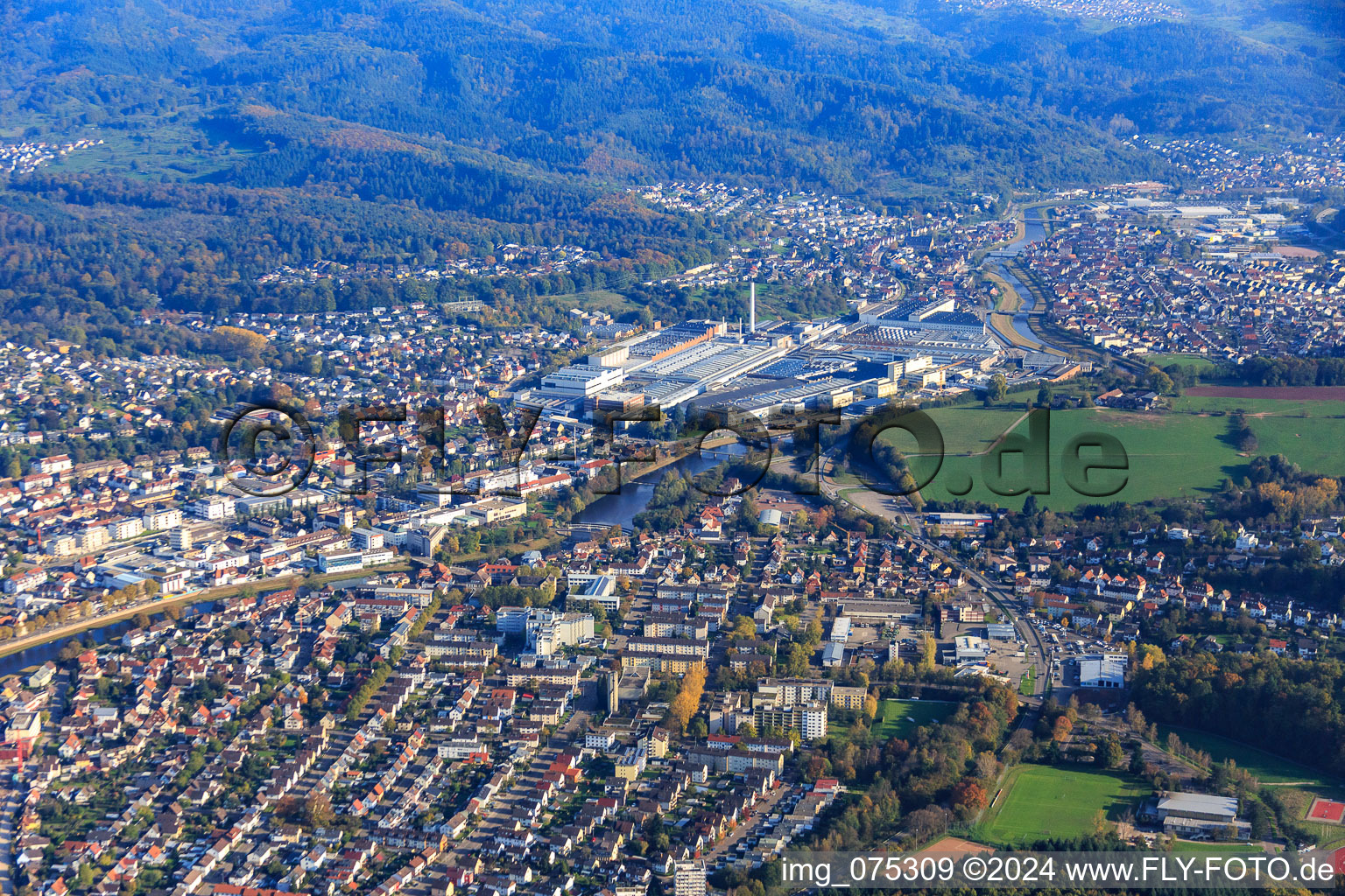 Oblique view of Gaggenau in the state Baden-Wuerttemberg, Germany