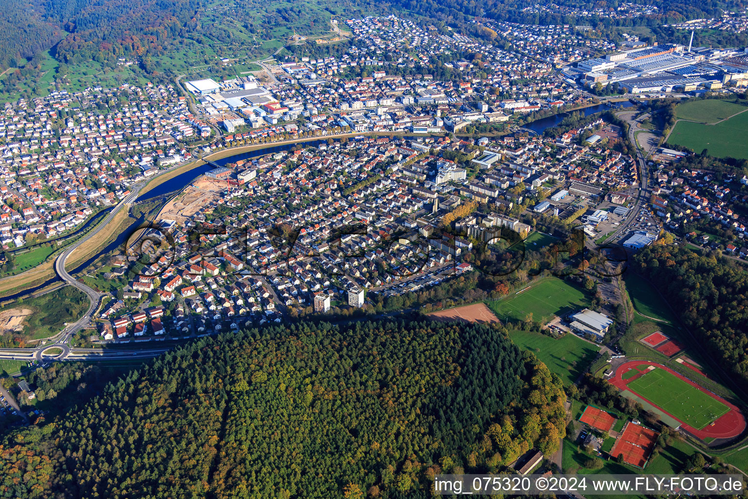 Bird's eye view of Gaggenau in the state Baden-Wuerttemberg, Germany