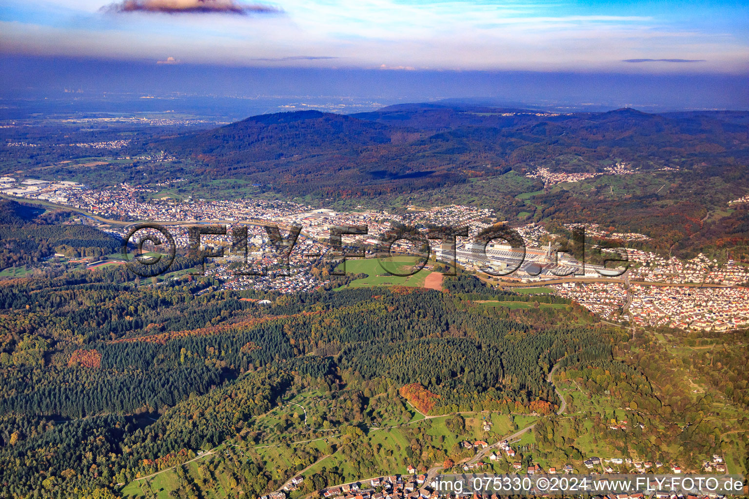 Gaggenau in the state Baden-Wuerttemberg, Germany viewn from the air