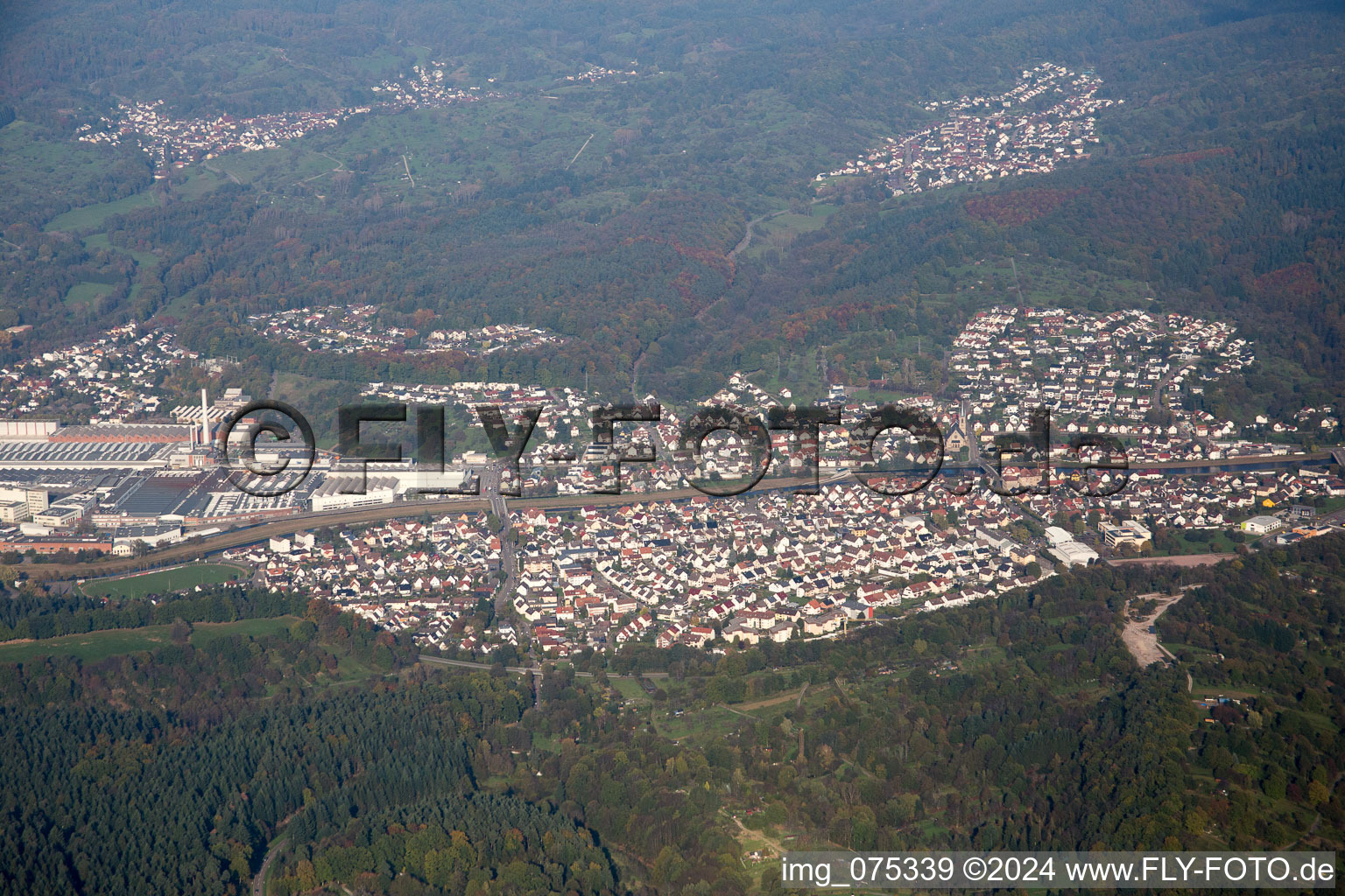 Aerial view of Gernsbach in the state Baden-Wuerttemberg, Germany