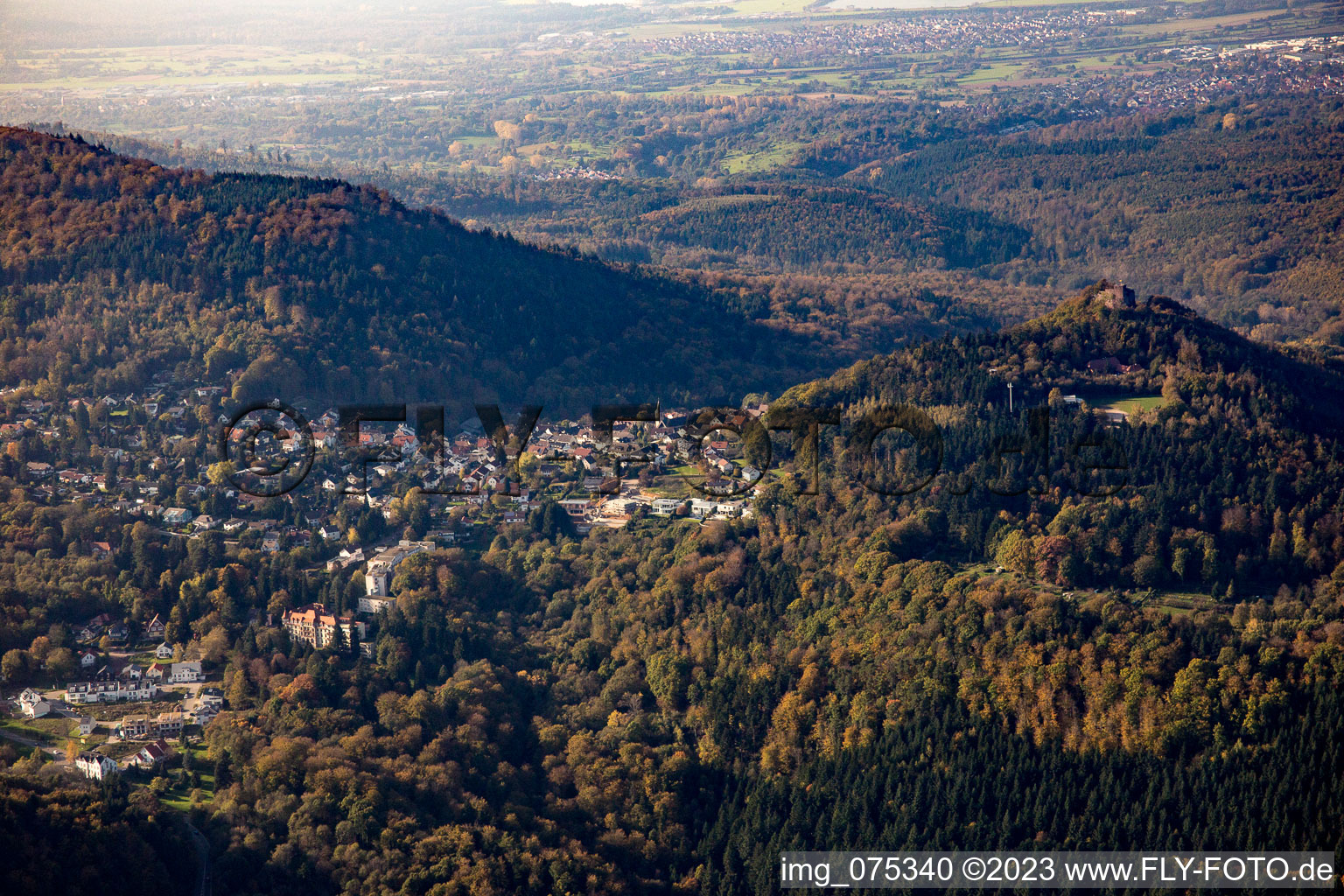 Aerial view of District Ebersteinburg in Baden-Baden in the state Baden-Wuerttemberg, Germany
